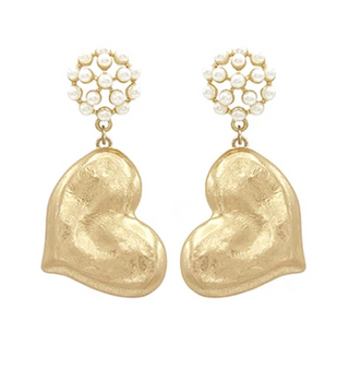 Hammered Heart & Pearl Earrings