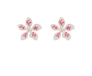 Fuchsia Enamel Flower Earrings