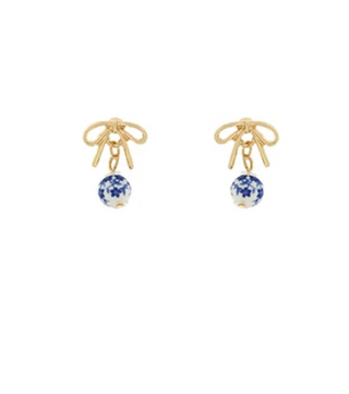 Bow & Blue Ceramic Ball Stud Earrings