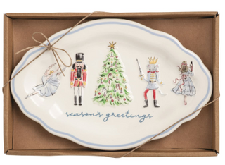 Seasons greetings tray on a white background