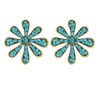 Turquoise Beaded Flower Earring