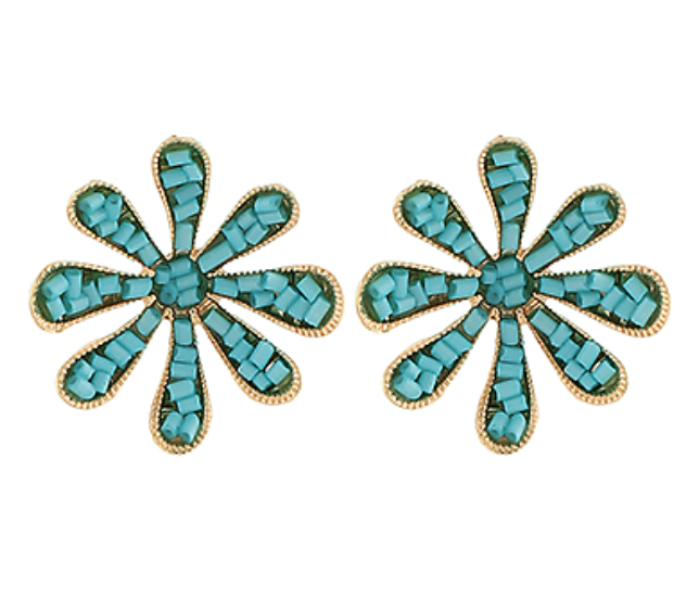 Turquoise Beaded Flower Earring