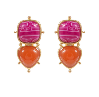 Hot Pink Square & Triangle Earring