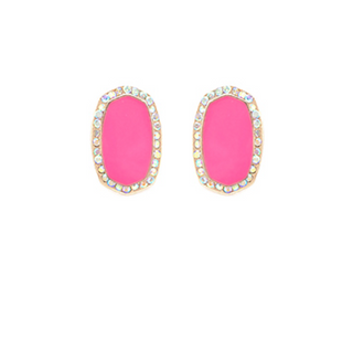 Pink Pave Hexagon Stud