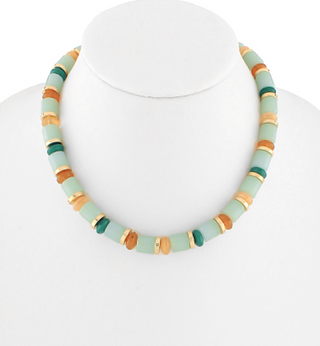 Mint Cylinder Beaded Necklace