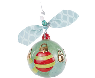 Decorative Christmas ornament with colorful baubles on a white background