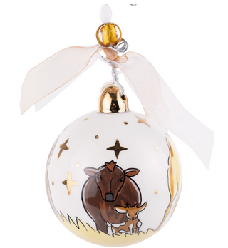 Decorative ornament with a deer and fawn design on a white background