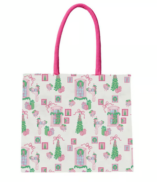 Mary square Christmas cottage print on a tote bag