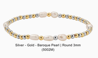 Bracelet with silver, gold, and baroque pearl beads 