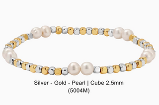 Bracelet with silver, gold, and pearl beads 