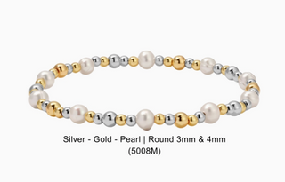 Bracelet with silver, gold, and pearl beads 