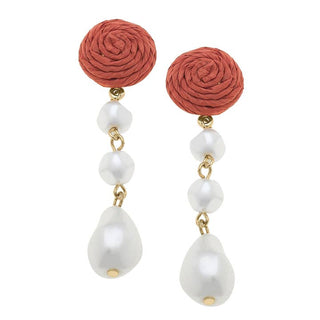 Slyvie Coral Rattan Pearl Earrings