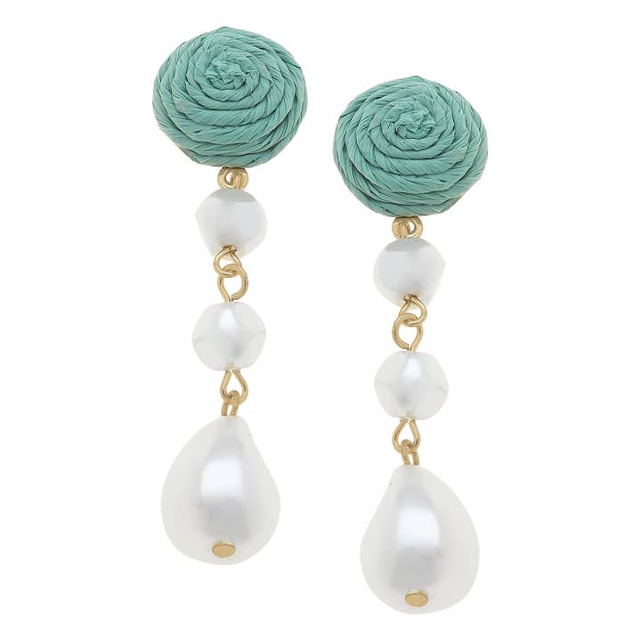 Slyvie Mint Rattan Pearl Earrings
