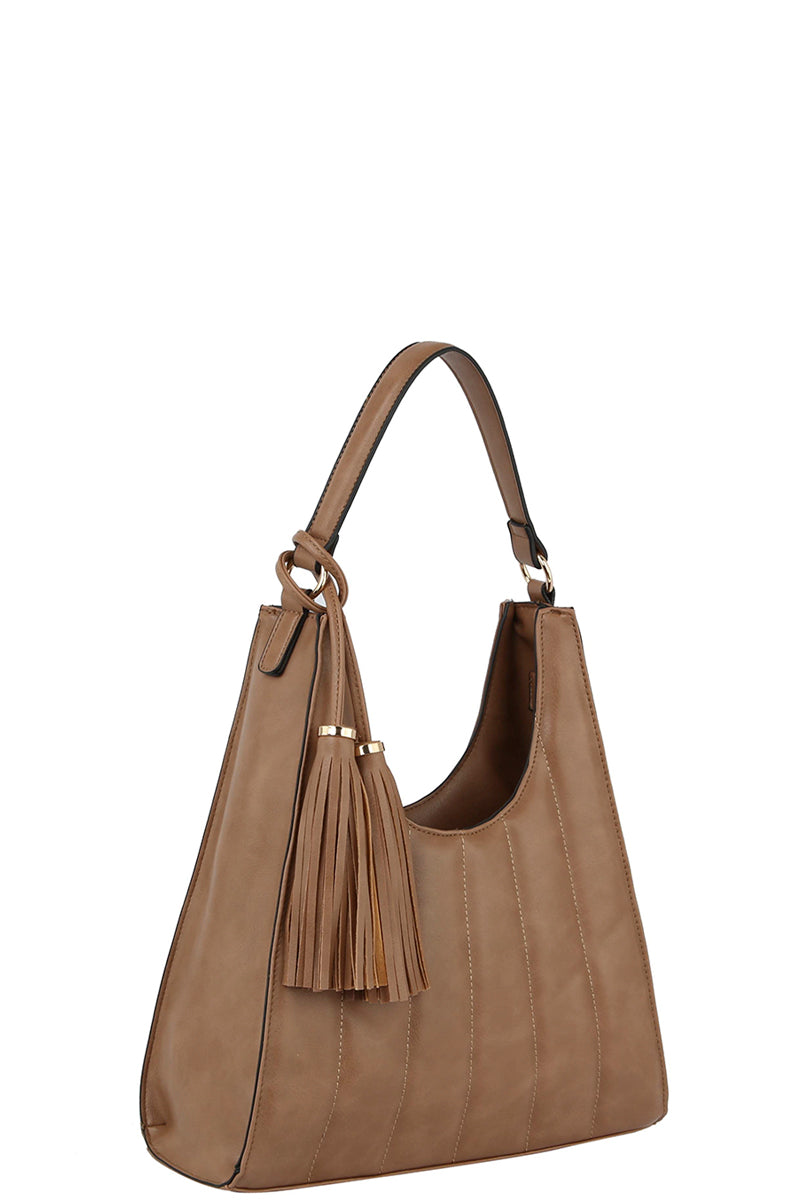 Stone Curved Tassel Tote