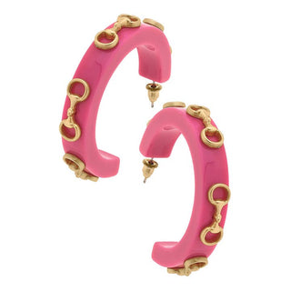 Sutton Horsebit Pink Resin Hoop Earrings