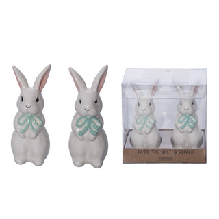 Two ceramic rabbit-shaped salt and pepper shakers with a packaging box on a white background