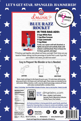 Back view of a product with a blue label featuring text and graphics on a white background