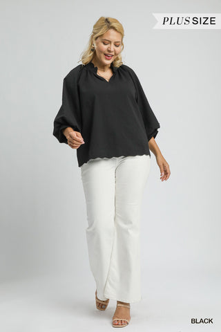 Scallop V-Neck Top- Curvy