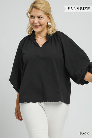Scallop V-Neck Top- Curvy