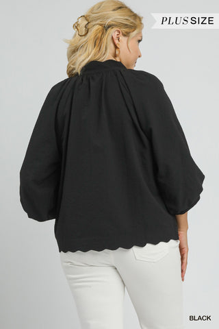 Scallop V-Neck Top- Curvy
