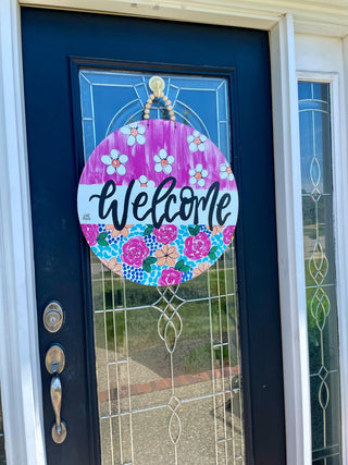 Welcome Blue Lines Doorhanger