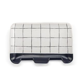 White Blue Plaid Double Spoon Rest
