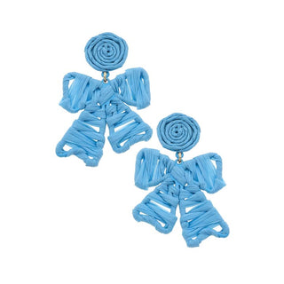Willow Light Blue Rattan Bow Earring