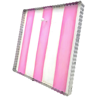 Display board with pink and white stripes on a white background