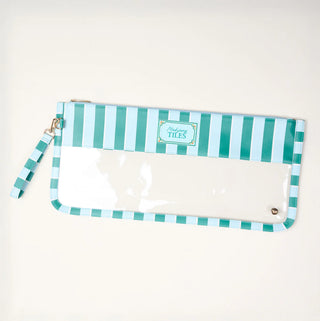 Striped pouch with a white interior on a light gray background