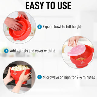 Instructions for using a red popcorn popper with text on an off-white background