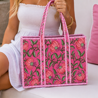 Large Pink Blossom Quilted Tote Bag