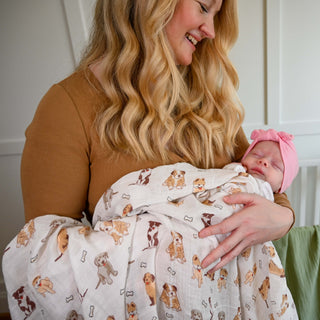 Baby Muslin Woof Woof Swaddle Blanket