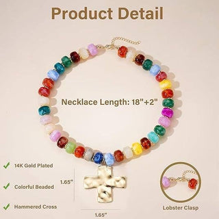 Flat Disc Bead Cross Pendant Necklace