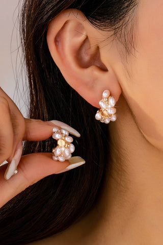 Pearl Cluster Half-Hoop Stud Earrings