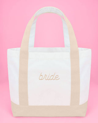Embroidered Neutral Bride Tote Bag