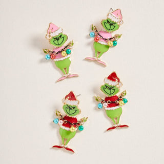 Christmas Grinch with Pearls Post Earrings