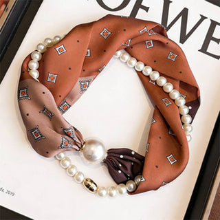 Pearl Magnetic Skinny Silk Neck Scarf