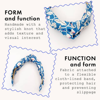 Blue Floral Knotted Headbands, Blue Womens Knot Headbands