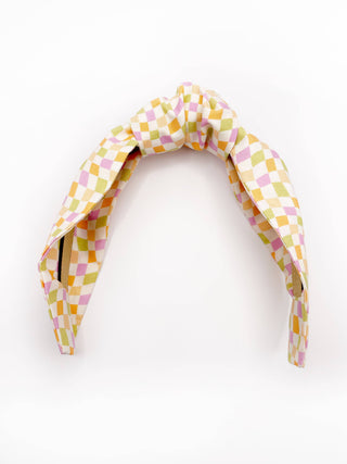 Pastel Checkered Knotted Headbands For Women, Y2K Headbands