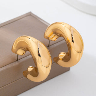 Gold Chunky Dome Crescent Hoop Earrings