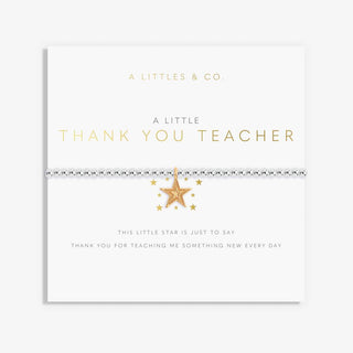 Card with 'A Little Thank You Teacher' message and star design on a white background