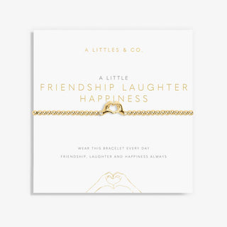 Gold bracelet on a card with 'A Littles & Co' branding and text.