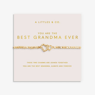 Gold bracelet on a card with 'You are the best grandma ever' text, brand 'A Littles & Co.' visible