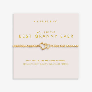 Gold bracelet on a card with 'You are the best granny ever' text, brand 'A Littles & Co.' visible
