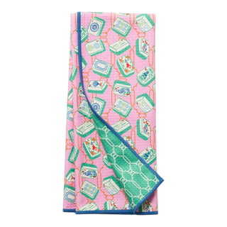 Pink Mable Tan Mahjong Reversible Towel