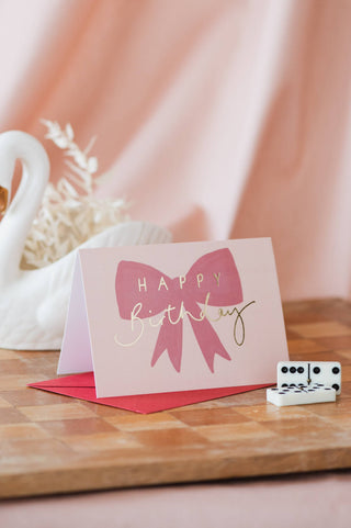 'Happy Birthday' Gold Foil Red Bow Card