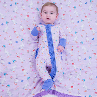 Bamboo Baby Goose Parade Convertible Ruffle Zipper Pajama