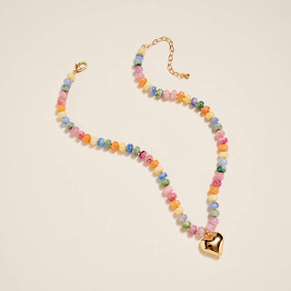 Marbled Beaded 17" Puffy Heart Pendant Necklace