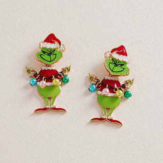 Christmas Grinch with Pearls Post Earrings