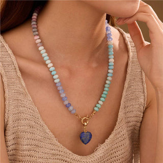 Natural Stone Semi-Precious Glass Heart Necklace